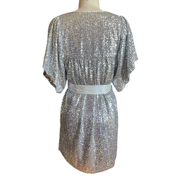 Emerson Fry Marion Short Silver Sequin Mini Dress Size Small - Picture 6 of 9